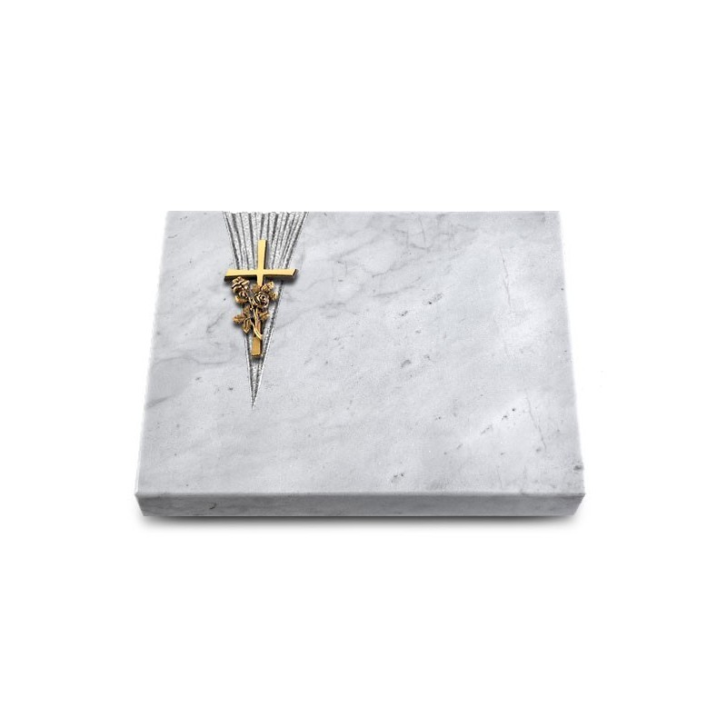 Grabtafel Omega Marmor Delta Kreuz/Rose (Bronze)