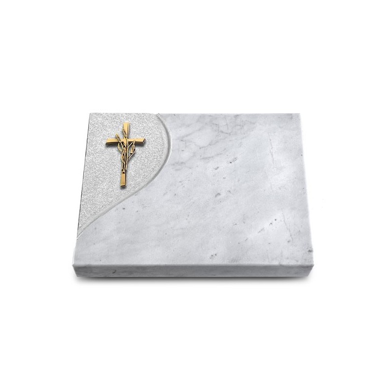 Grabtafel Omega Marmor Folio Kreuz/Ähren (Bronze)