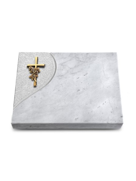 Grabtafel Omega Marmor Folio Kreuz/Rose (Bronze)