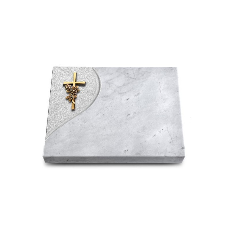 Grabtafel Omega Marmor Folio Kreuz/Rose (Bronze)