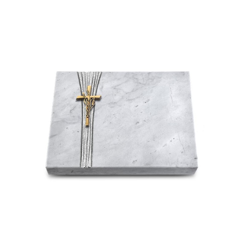 Grabtafel Omega Marmor Strikt Kreuz/Ähren (Bronze)