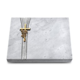 Grabtafel Omega Marmor Strikt Kreuz/Rose (Bronze)