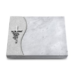 Grabtafel Omega Marmor Wave Kreuz/Rose (Alu)