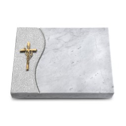 Grabtafel Omega Marmor Wave Kreuz/Ähren (Bronze)