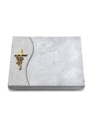 Grabtafel Omega Marmor Wave Kreuz/Rose (Bronze)