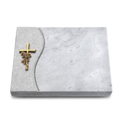 Grabtafel Omega Marmor Wave Kreuz/Rose (Bronze)