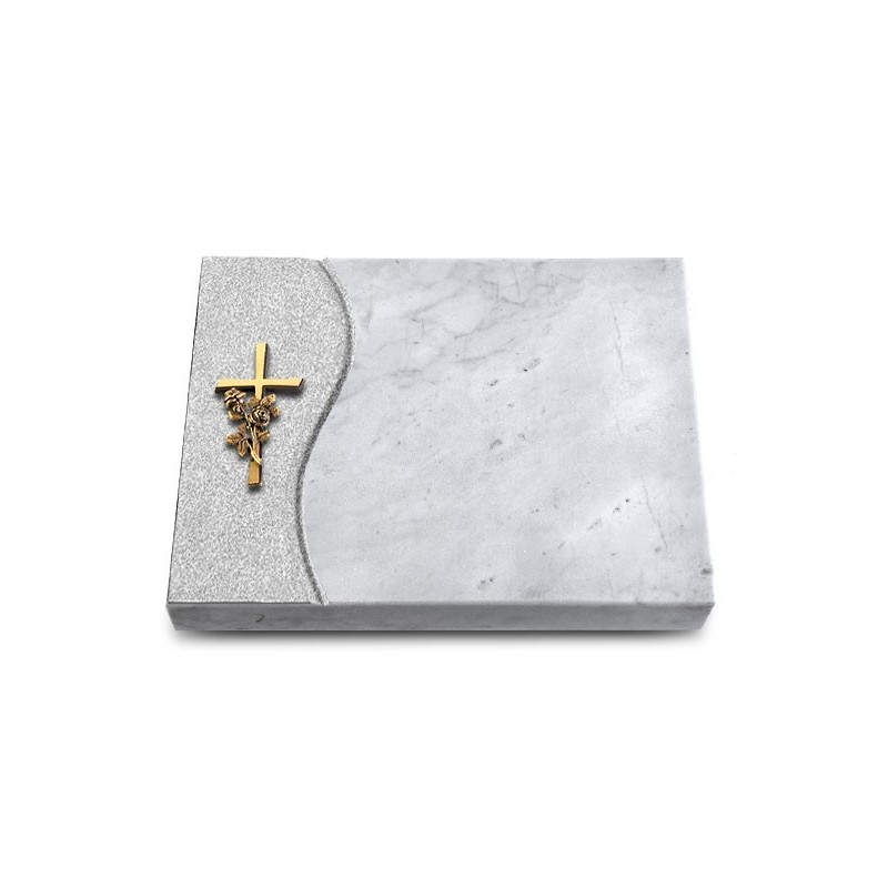 Grabtafel Omega Marmor Wave Kreuz/Rose (Bronze)