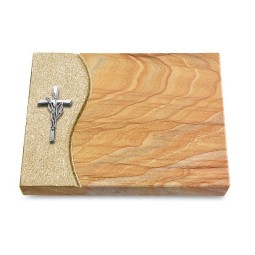 Grabtafel Rainbow Wave Kreuz/Ähren (Alu)