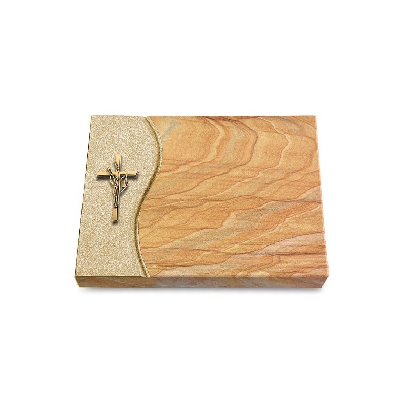 Grabtafel Rainbow Wave Kreuz/Ähren (Bronze)