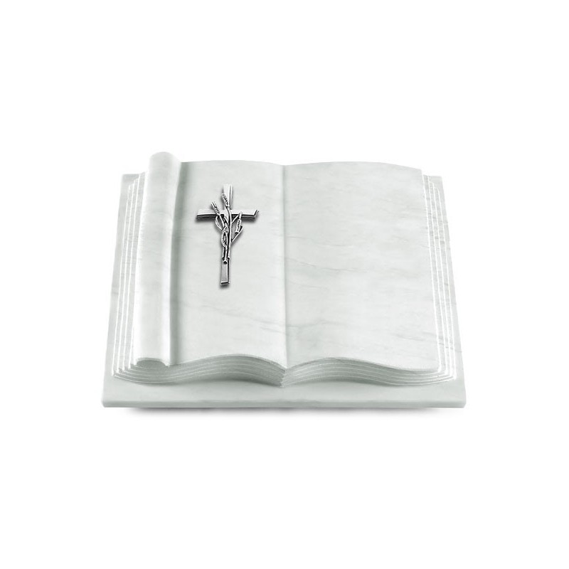 Grabbuch Antique/Omega Marmor Kreuz/Ähren (Alu)