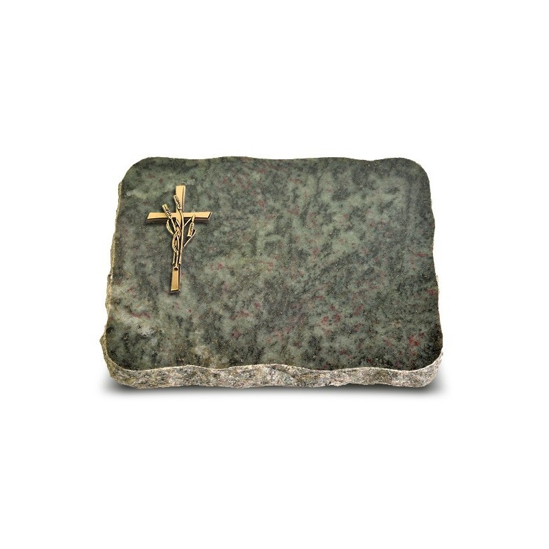 Grabplatte Tropical Green Pure Kreuz/Ähren (Bronze)