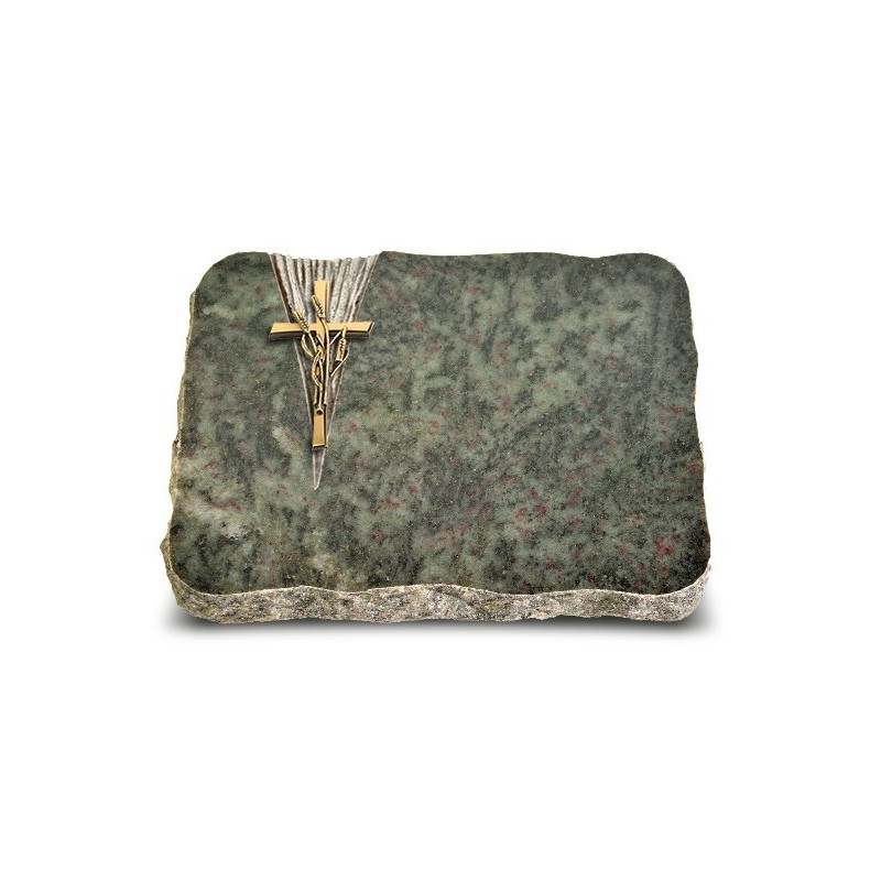 Grabplatte Tropical Green Delta Kreuz/Ähren (Bronze)