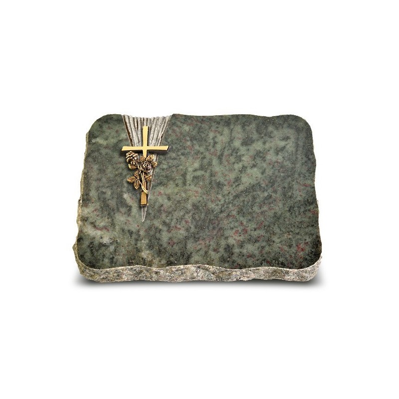 Grabplatte Tropical Green Delta Kreuz/Rose (Bronze)