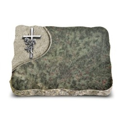 Grabplatte Tropical Green Folio Kreuz/Rose (Alu)