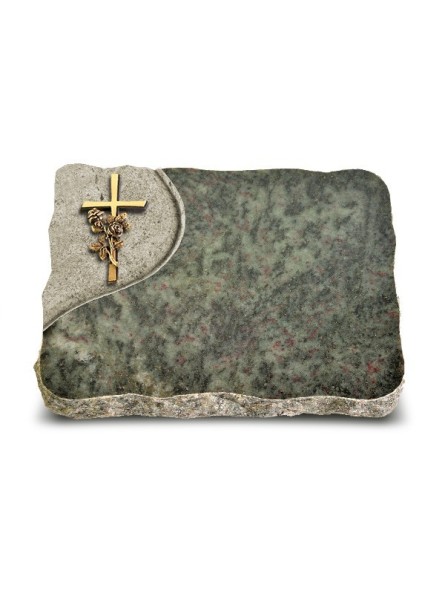 Grabplatte Tropical Green Folio Kreuz/Rose (Bronze)