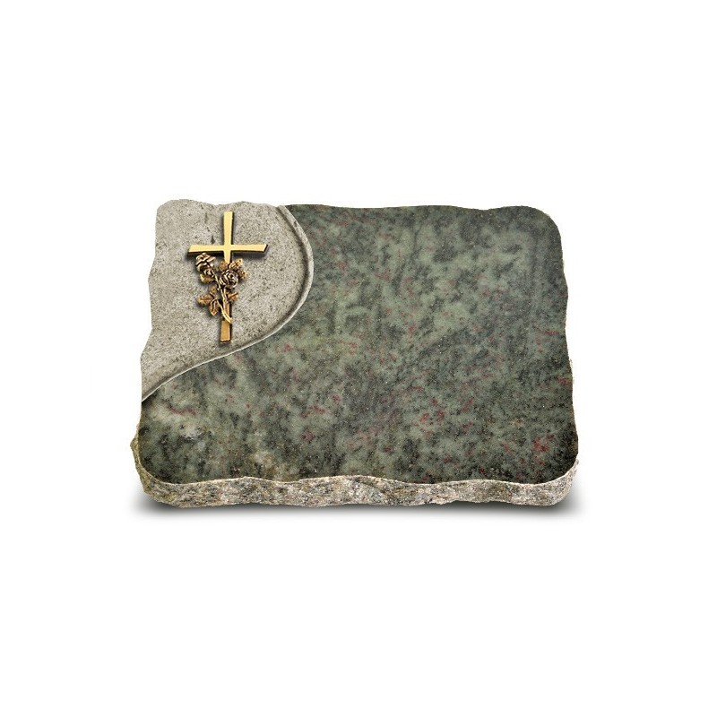 Grabplatte Tropical Green Folio Kreuz/Rose (Bronze)