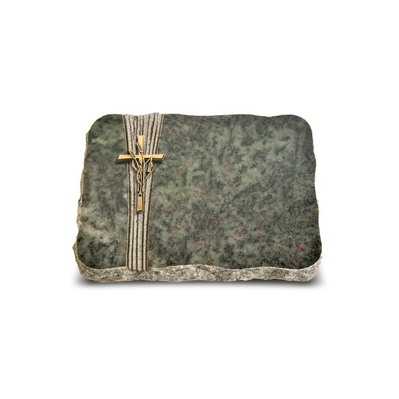 Grabplatte Tropical Green Strikt Kreuz/Ähren (Bronze)