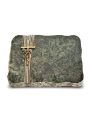 Grabplatte Tropical Green Strikt Kreuz/Rosen (Bronze)