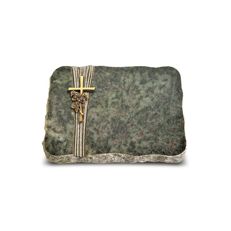 Grabplatte Tropical Green Strikt Kreuz/Rosen (Bronze)