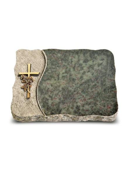 Grabplatte Tropical Green Wave Kreuz/Rose (Bronze)