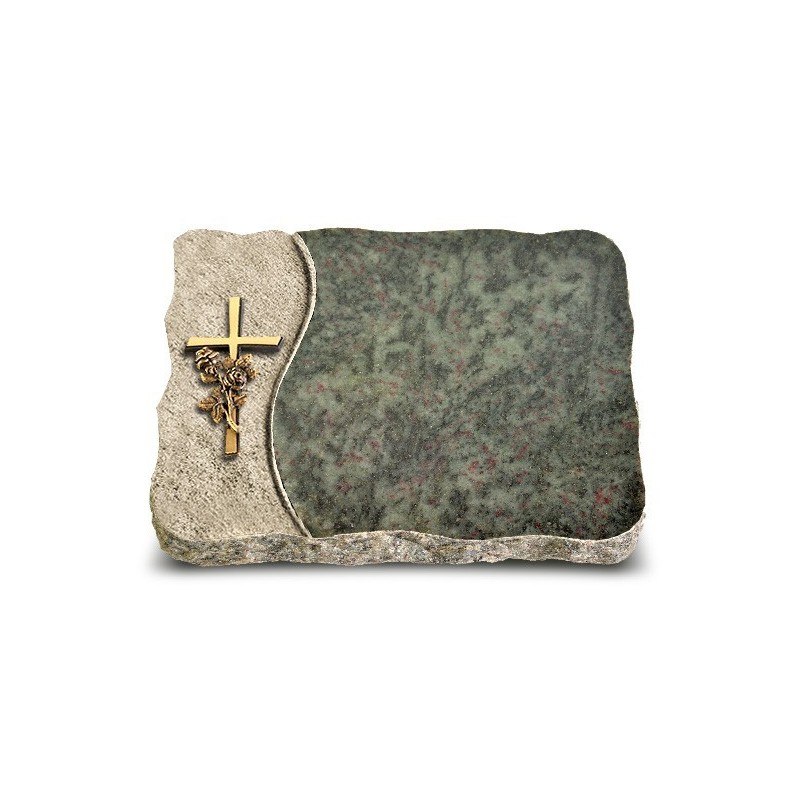 Grabplatte Tropical Green Wave Kreuz/Rose (Bronze)