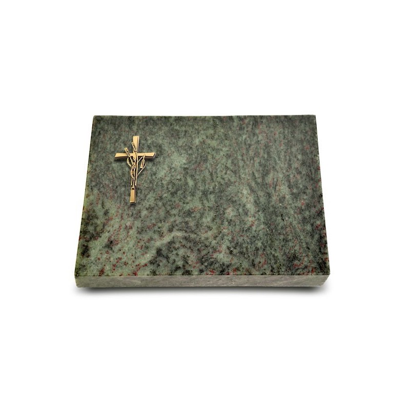 Grabtafel Tropical Green Pure Kreuz/Ähren (Bronze)