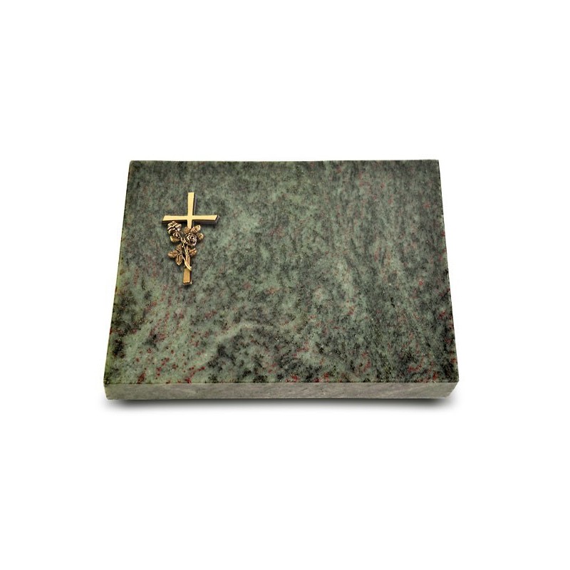 Grabtafel Tropical Green Pure Kreuz/Rose (Bronze)