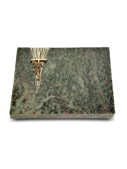 Grabtafel Tropical Green Delta Kreuz/Rose (Bronze)