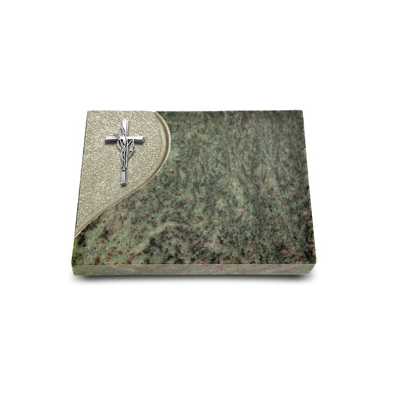 Grabtafel Tropical Green Folio Kreuz/Ähren (Alu)