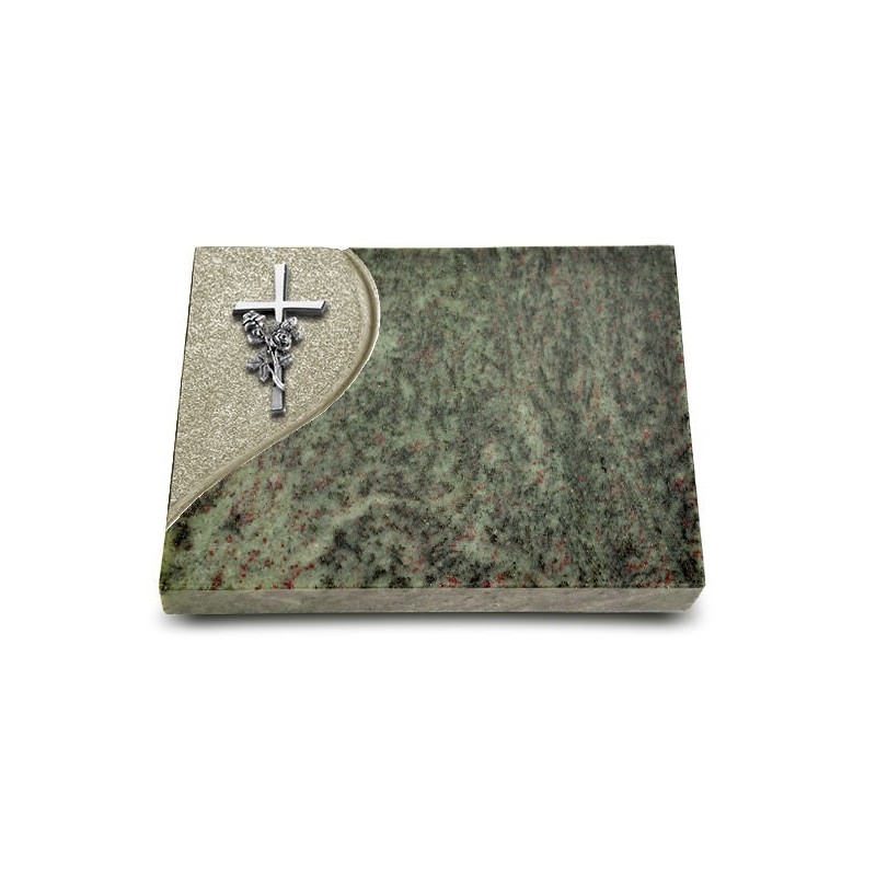 Grabtafel Tropical Green Folio Kreuz/Rose (Alu)