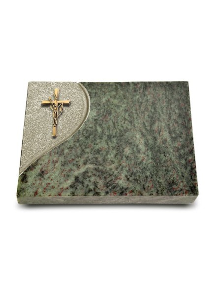 Grabtafel Tropical Green Folio Kreuz/Ähren (Bronze)