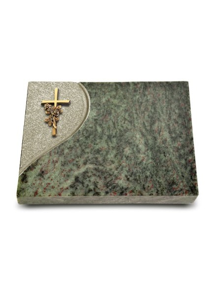 Grabtafel Tropical Green Folio Kreuz/Rose (Bronze)