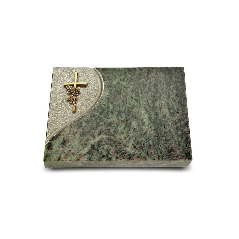 Grabtafel Tropical Green Folio Kreuz/Rose (Bronze)
