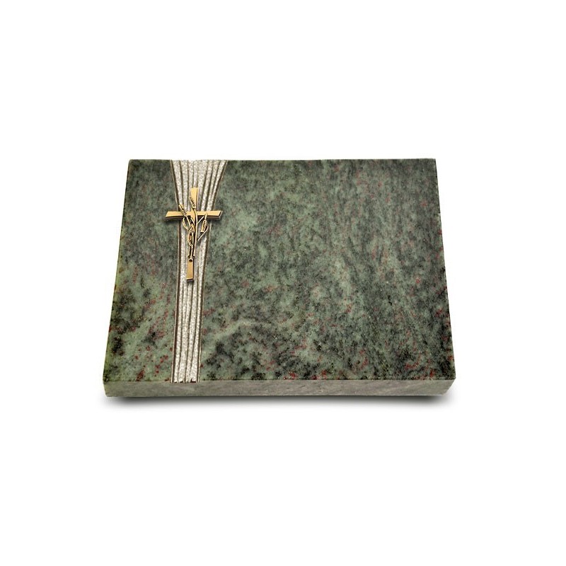 Grabtafel Tropical Green Strikt Kreuz/Ähren (Bronze)