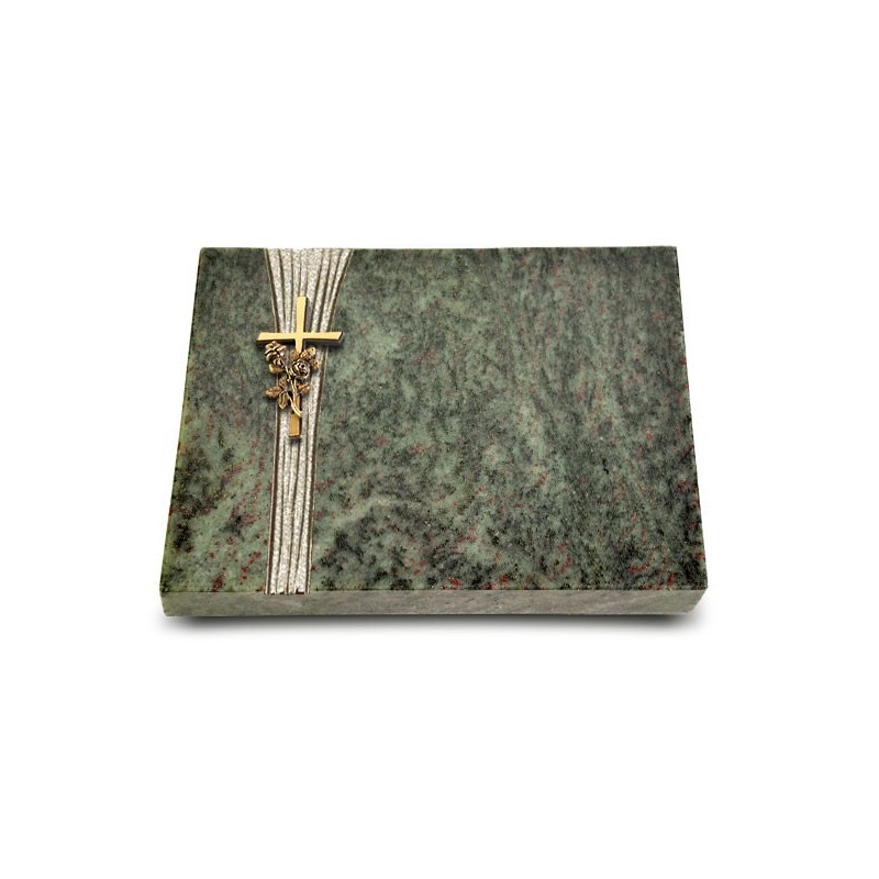 Grabtafel Tropical Green Strikt Kreuz/Rose (Bronze)