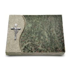 Grabtafel Tropical Green Wave Kreuz/Ähren (Alu)