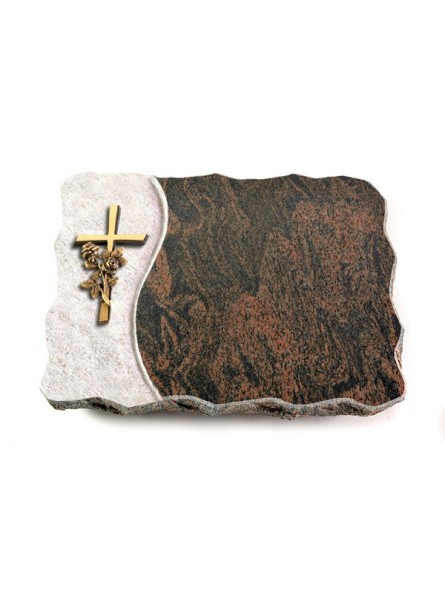 Grabplatte Barap Wave Kreuz/Rose (Bronze)