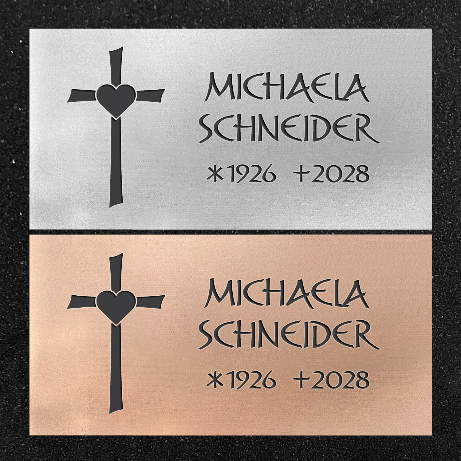 Urnenwand-Beschriftung "Kreuz mit Herz"